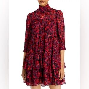 CINQ À SEPT Stargazer Lilies Tiered
Ruffle Chiffon Minidress Size S